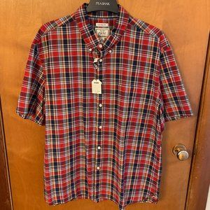 NWT Jos A Bank XXL Cotton Plaid Short Sleeve Shirt